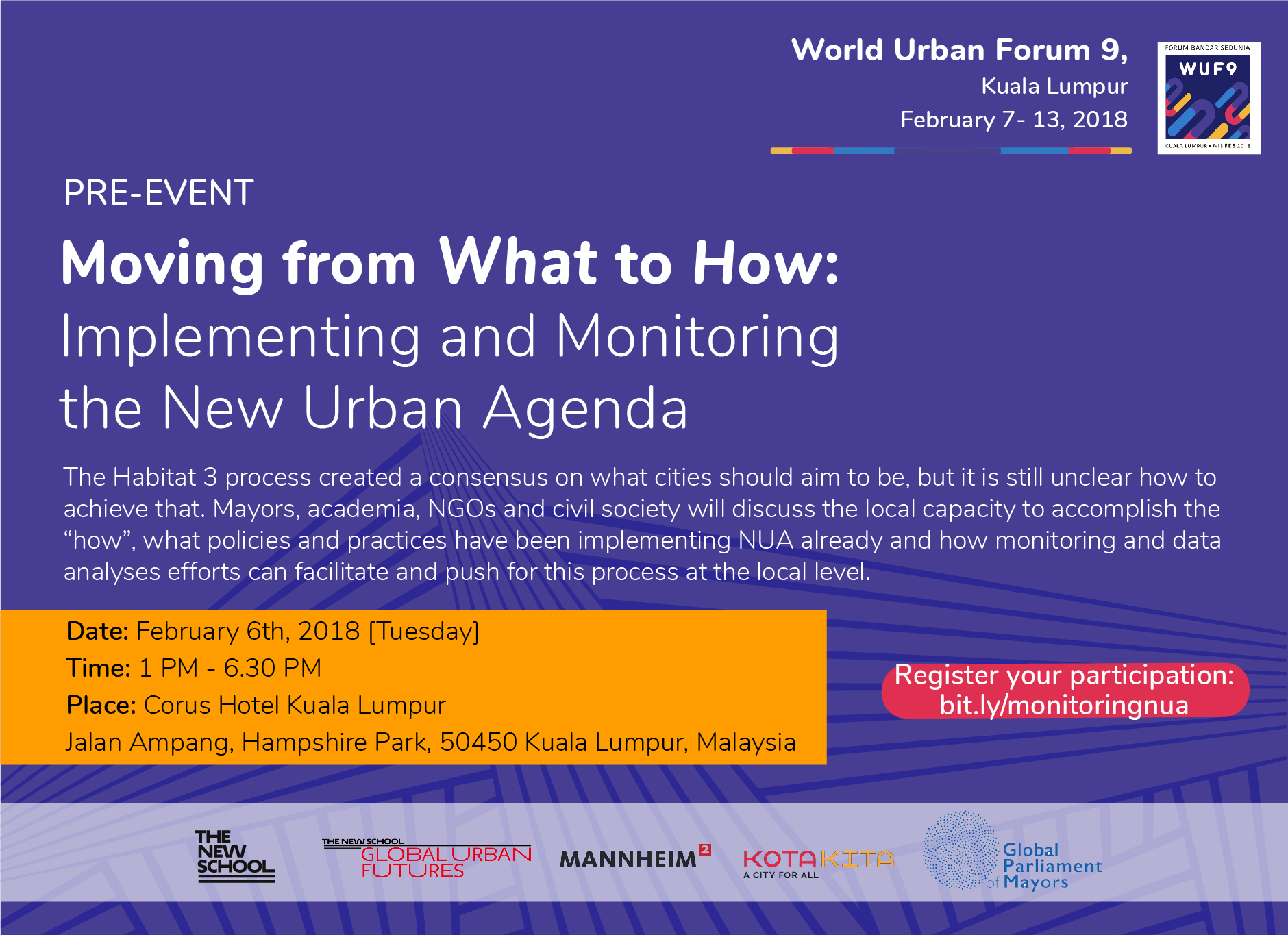 WUF9 Pre-Event. Moving from What to How: Implementing and Monitoring the New Urban Agenda