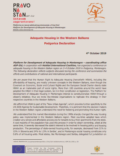 Adequate Housing in the Western Balkans Podgorica Declaration